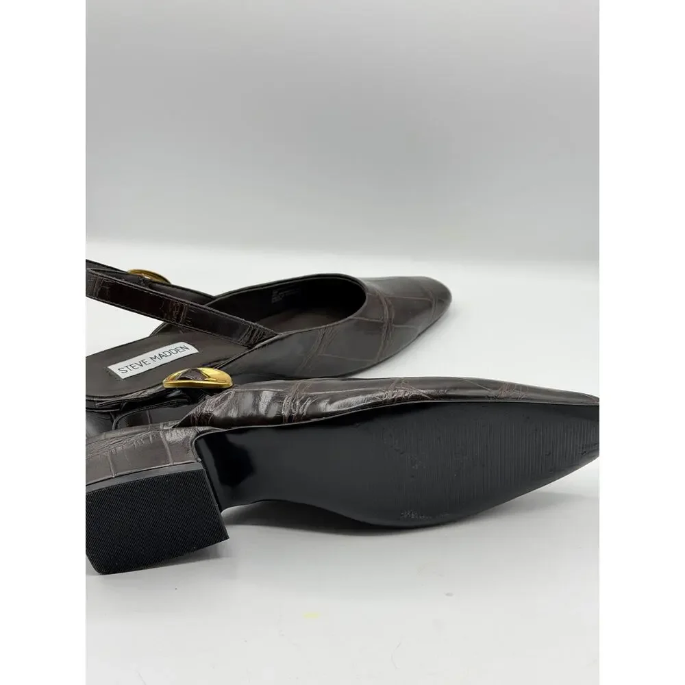 STEVE MADDEN Darvy Slingback Croc Embossed Square Toe Mule Brown Sz 9 $100